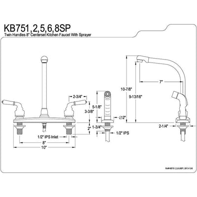 Kingston Brass Chrome 8" Centerset High Arch Kitchen Faucet With Sprayer KB751SP