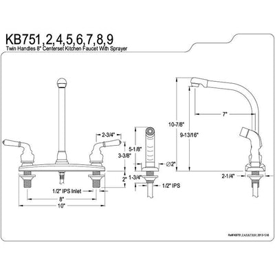 Kingston Chrome / Polished Brass 8" High Arch Kitchen Faucet With Sprayer KB754