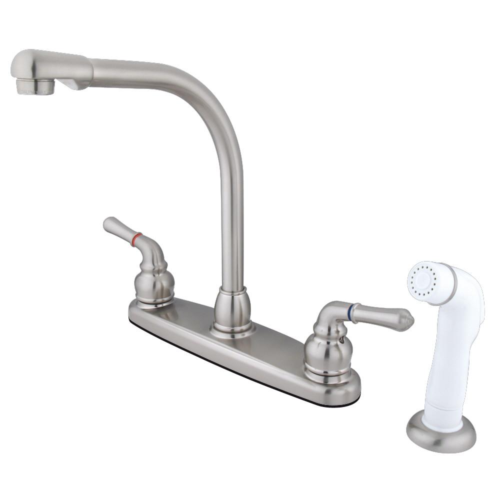 Kingston Brass Satin Nickel 8" High Arch Kitchen Faucet With Sprayer KB758