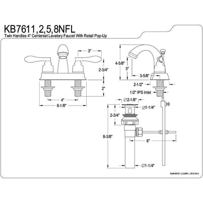 Kingston Chrome NuWave French 4" centerset bathroom faucet w/ drain KB7611NFL