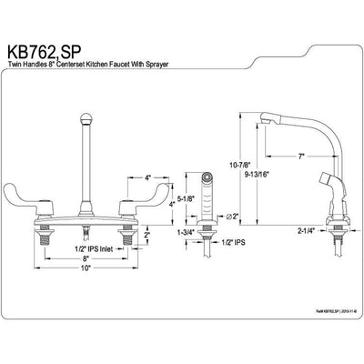 Kingston Brass Chrome 8" Kitchen Faucet With Blade Handles KB762SP