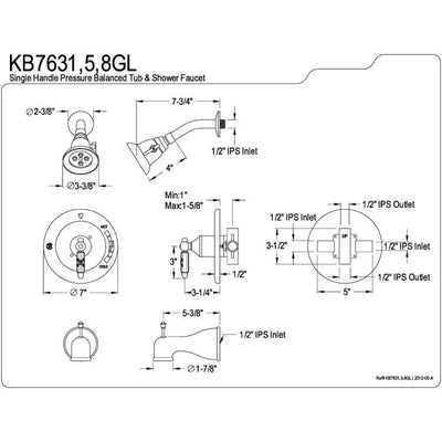 Kingston Brass Chrome Georgian tub & shower combination faucet KB7631GL