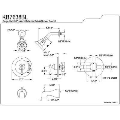 English Vintage Satin Nickel 1 Handle Tub & Shower Combo Faucet KB7638BL