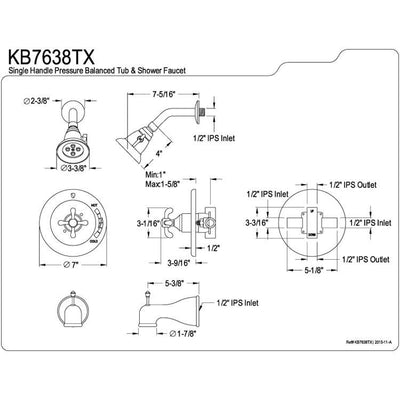 Kingston Satin Nickel French Country Tub & Shower Combination Faucet KB7638TX