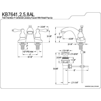 Kingston English Country 2 handle Chrome 4" Centerset Bathroom Faucet KB7641AL