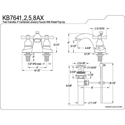 Kingston English Country 2 handle Chrome 4" Centerset Bathroom Faucet KB7641AX