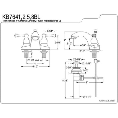 Kingston English Country Polished Brass 4" Centerset Bathroom Faucet KB7642BL