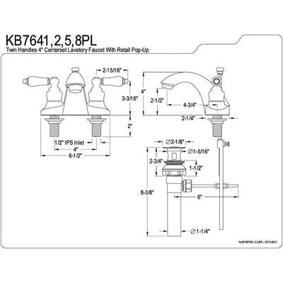 Kingston English Country Polished Brass 4" Centerset Bathroom Faucet KB7642PL