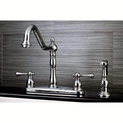 Kingston Chrome English Vintage 8" Kitchen Faucet With Brass Sprayer KB7751BLBS