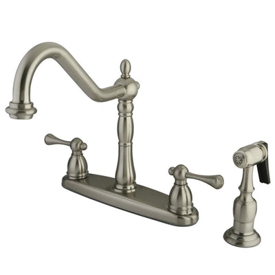 Kingston Brass Satin Nickel Double Handle 8" Kitchen Faucet w sprayer KB7758BLBS