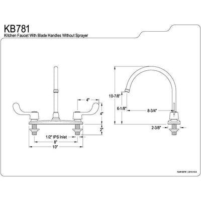 Kingston Brass Chrome 8" Centerset Kitchen Faucet With two Blade Handles KB781