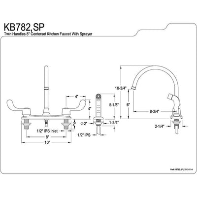 Kingston Brass Chrome 8" Centerset Kitchen Faucet With 2 Blade Handles KB782