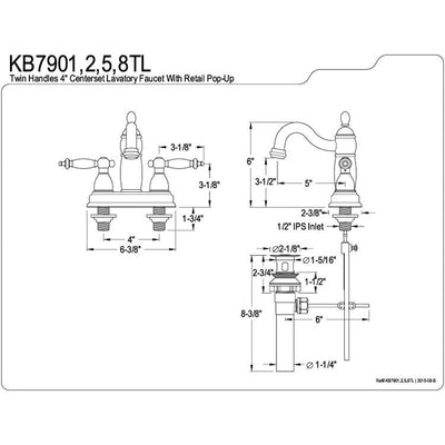 Kingston Brass Chrome Templeton 4" Centerset Bathroom Lavatory Faucet KB7901TL