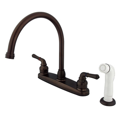 Kingston Oil Rubbed Bronze Double Handle Goose Neck Kitchen Faucet w spray KB795