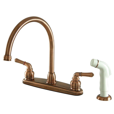 Kingston Antique Copper Magellan high arch 8" kitchen faucet w/sprayer KB796