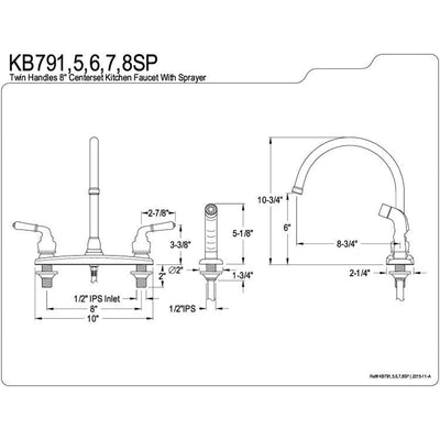 Kingston Satin Nickel Double Handle Kitchen Faucet with Side Sprayer KB798SP