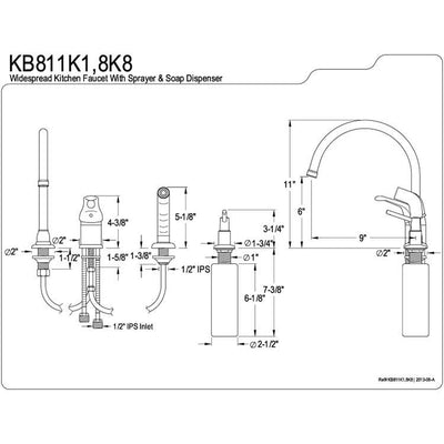 Satin Nickel Single Handle Kitchen Faucet w Soap Dispenser & spray KB818K8