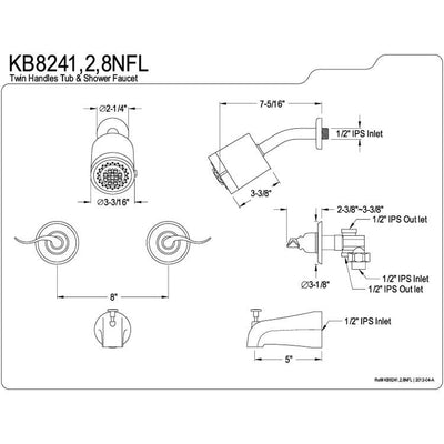 Kingston Brass Chrome NuWave French two handle tub & shower faucet KB8241NFL