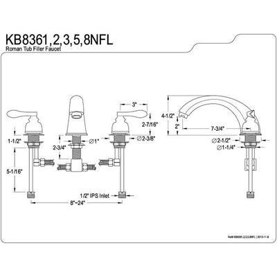 Kingston Brass Chrome NuWave French Two Handle Roman Tub Filler Faucet KB8361NFL