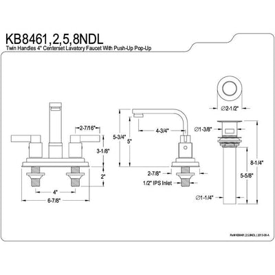 Kingston Chrome NuvoFusion 4" Centerset bathroom Faucet w/ Pop-Up KB8461NDL