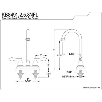 Kingston Brass Chrome NuWave French 4" centerset bar faucet KB8491NFL