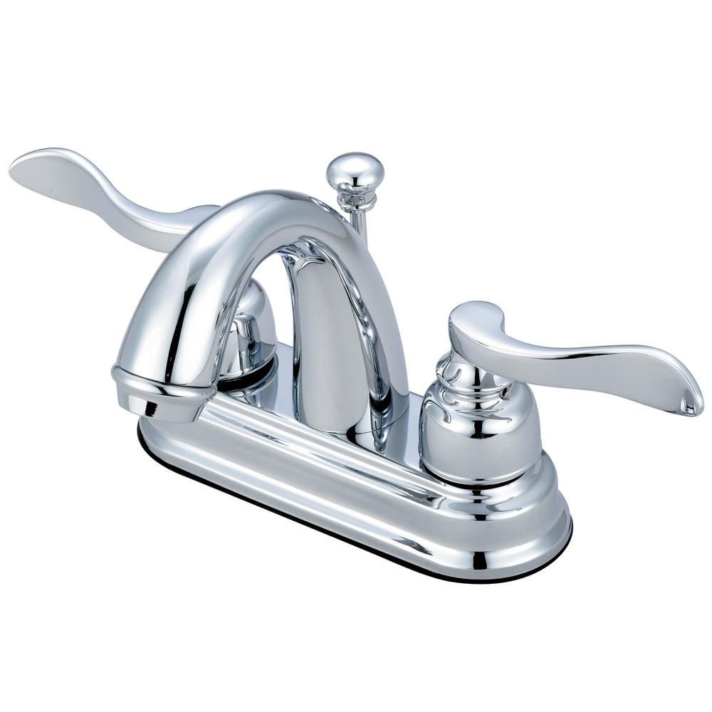 Kingston Brass Chrome NuWave French centerset bathroom faucet w drain KB8611NFL