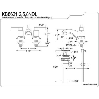 Kingston Chrome NuvoFusion 4" Centerset bathroom Faucet w Drain KB8621NDL