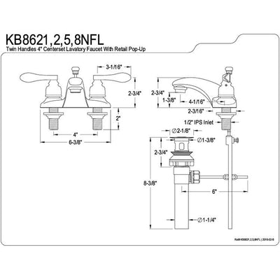 Kingston Brass Chrome NuWave French centerset bathroom faucet w drain KB8621NFL