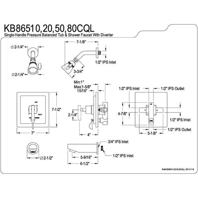 Kingston Brass Claremont Chrome Tub and Shower Combination Faucet KB86510CQL