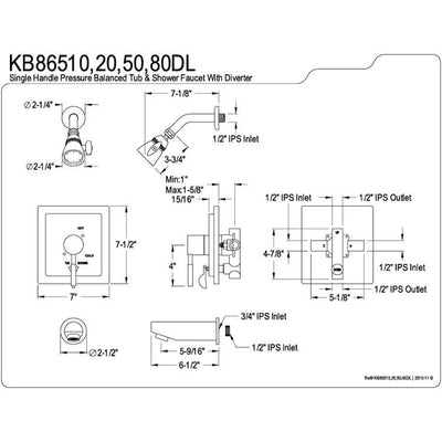 Kingston Brass Concord Chrome Single Handle Tub & Shower Faucet KB86510DL