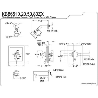 Kingston Brass KB86510ZX Tub and Shower Combination Faucet Polished Chrome