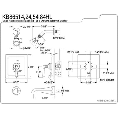 Kingston Metropolitan Chrome Single Handle Tub and Shower Combo Faucet KB86514HL