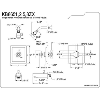 Kingston Brass KB8652ZX Tub and Shower Combination Faucet Polished Brass