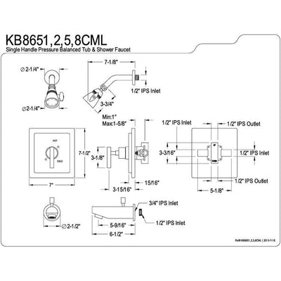 Kingston Brass Satin Nickel Manhattan tub & shower faucet combination KB8658CML