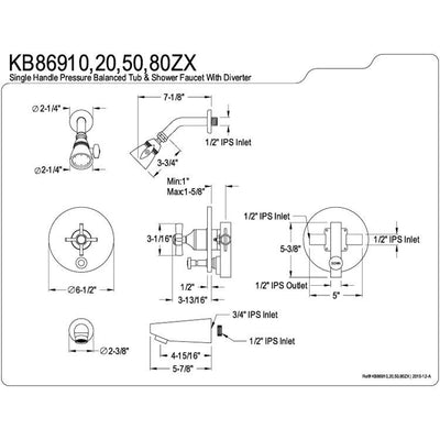 Kingston Brass KB86910ZX Tub and Shower Combination Faucet Polished Chrome