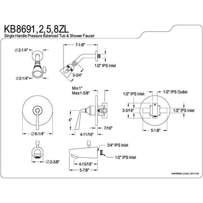 Kingston Brass Silver Sage Chrome Tub & Shower Combination Faucet KB8691ZL