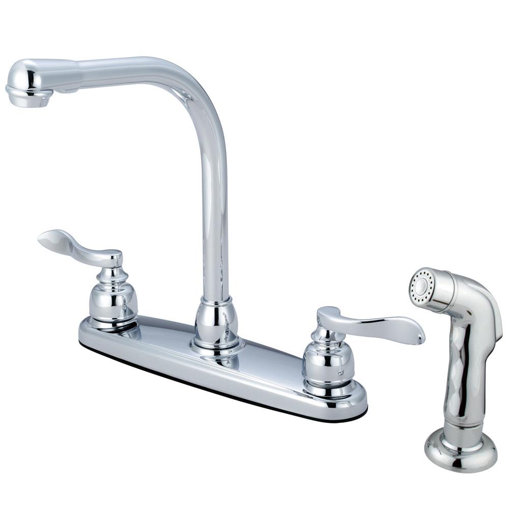 Kingston Chrome 2 Handle Centerset High-Arch Kitchen Faucet w Spray KB8751NFLSP