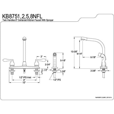 Kingston Brass Chrome NuWave French centerset kitchen faucet w/spray KB8751NFL