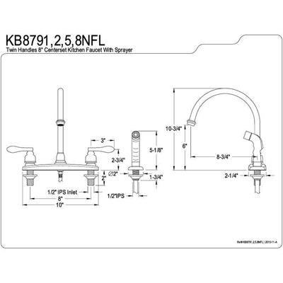 Kingston Chrome NuWave French 8" centerset kitchen faucet w/ sprayer KB8791NFL