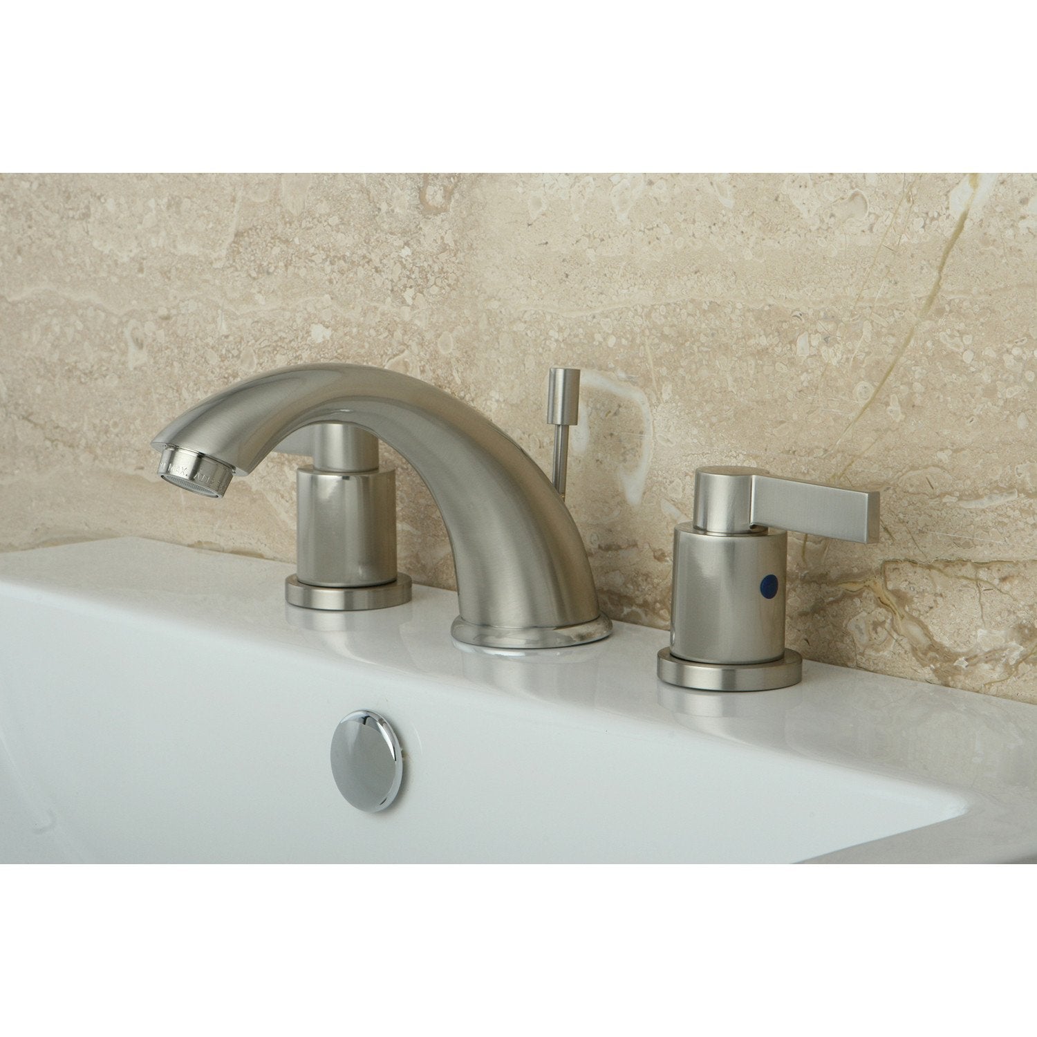 Kingston Satin Nickel NuvoFusion C Spout Widespread bathroom Faucet KB8968NDL