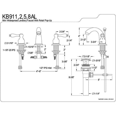 Kingston Chrome 2 Handle 4" to 8" Mini Widespread Bathroom Faucet KB911AL