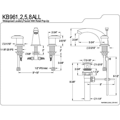 Kingston Chrome 2 Handle 8" to 16" Widespread Bathroom Faucet KB961ALL