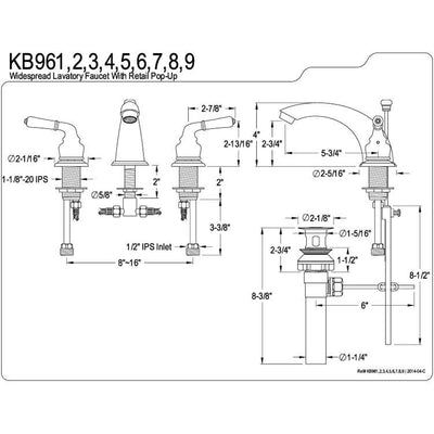 Kingston Brass Chrome/Polished Brass 8"-16" Widespread Bathroom Faucet KB964