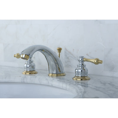 Kingston Chrome / Polished Brass Widespread Bathroom Faucet w Pop-up KB974AL