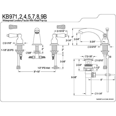 Kingston Oil Rubbed Bronze 2 Handle Widespread Bathroom Faucet w Pop-up KB975B