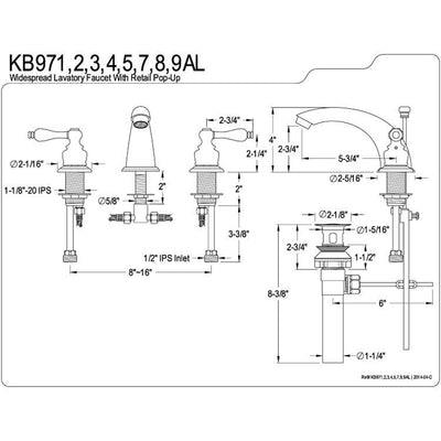 Kingston Satin Nickel / Polished Brass 2 Hdl Widespread Bathroom Faucet KB979AL