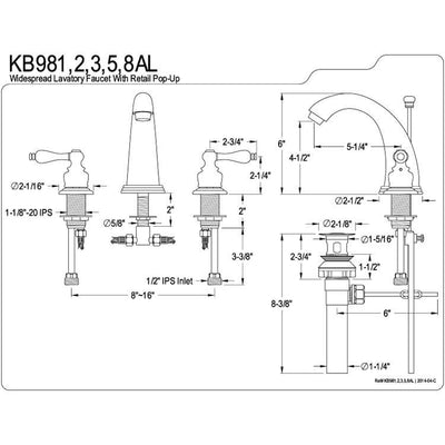 Kingston Brass Chrome 2 Handle Widespread Bathroom Faucet with Pop-up KB981AL