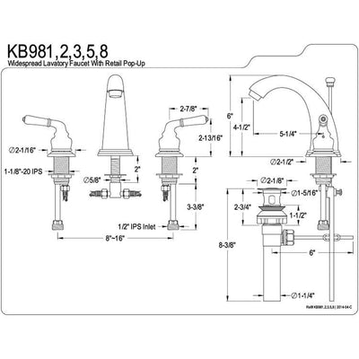 Kingston Brass Chrome Magellan 2 handle widespread bathroom faucet KB981