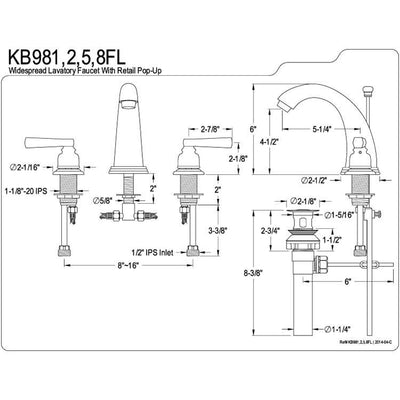 Kingston Brass Satin Nickel 2 Handle Widespread Bathroom Faucet w Pop-up KB988FL