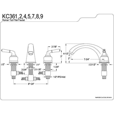 Kingston Satin Nickel/Chrome Magellan lever handle roman tub filler faucet KC367